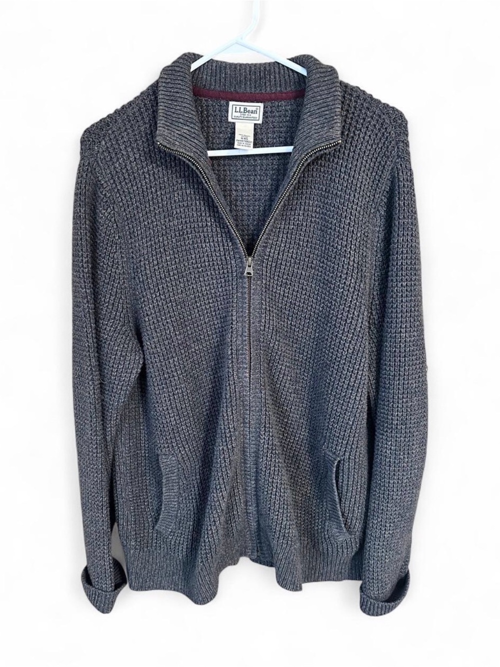 Vintage L.L. Bean Men's Charcoal Gray Full-Zip Knit Sweater